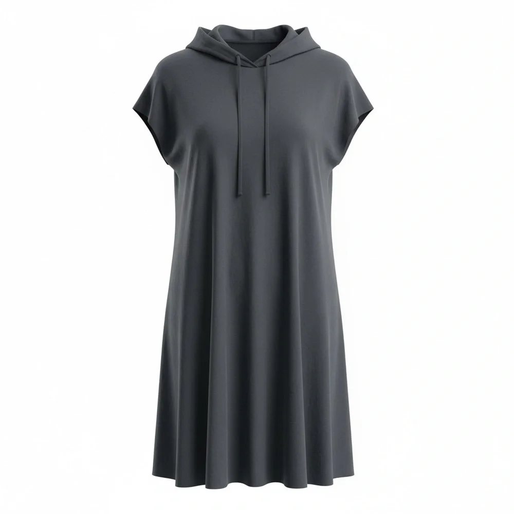 Elan Soft Black Dress Hooded Cap Sleeve Pull Over Pockets USA Made - Picture 1 of 12